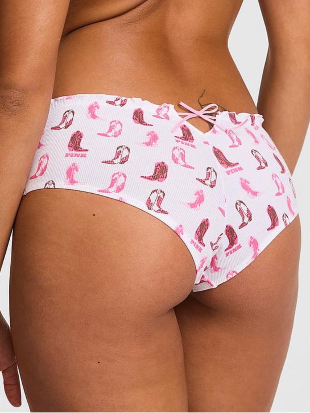 Victorias Secret PINK Pink Tulip Cowboy Boots Print Cheeky Panty